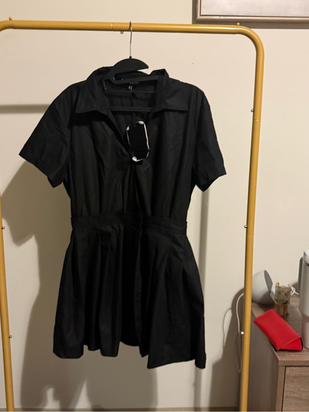 Classic Black Short-Sleeve Shirt Dress